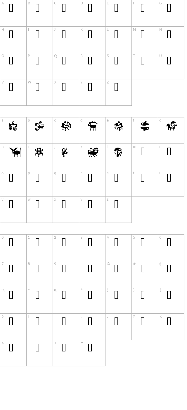 zodiac-by-fontana character map