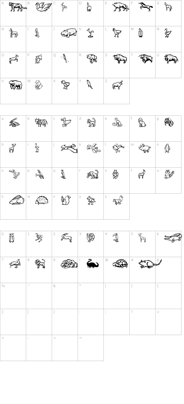 Zoo Woodcuts M character map