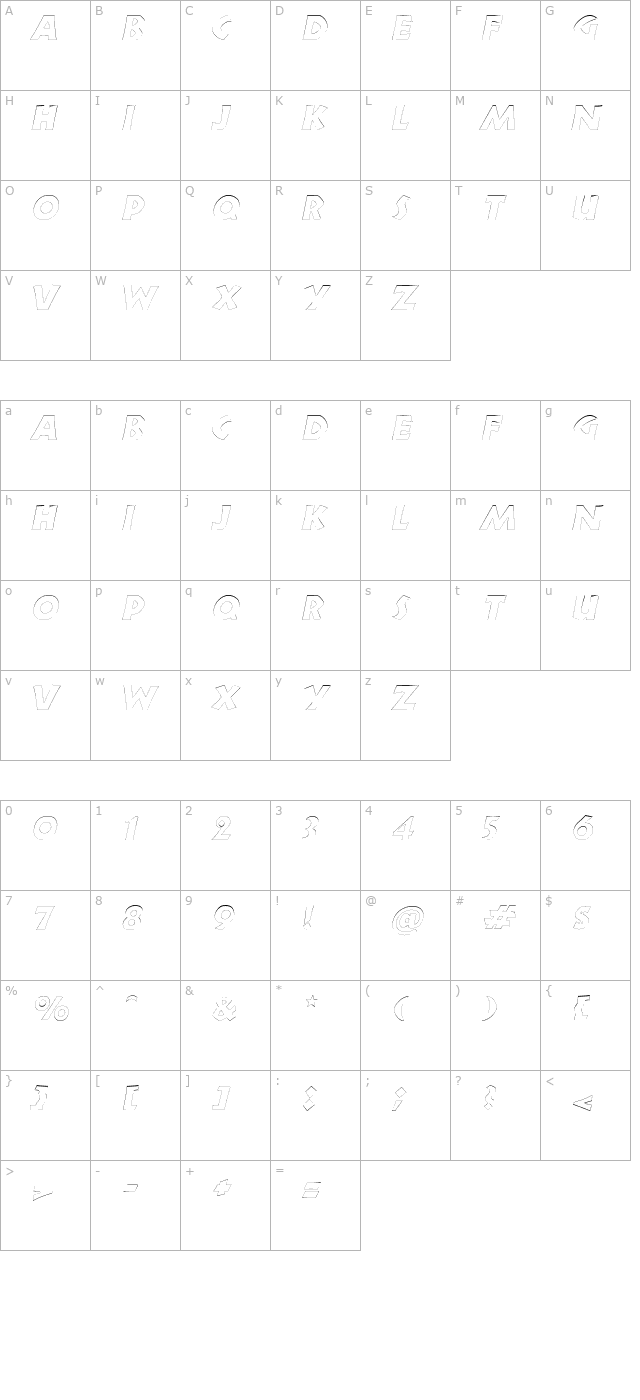 ZorbaOutline Italic character map