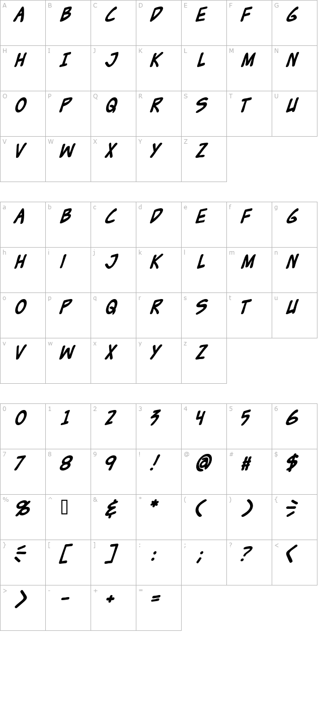 zud-juice-bold character map