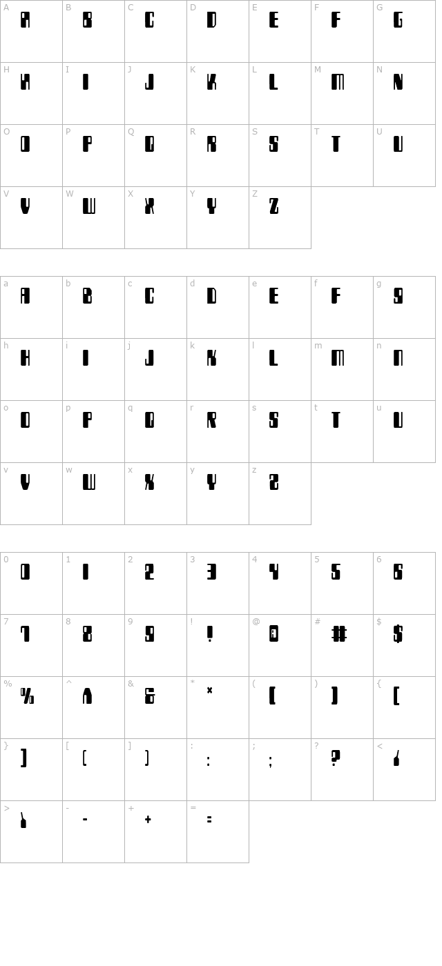 Zyborgs Condensed character map