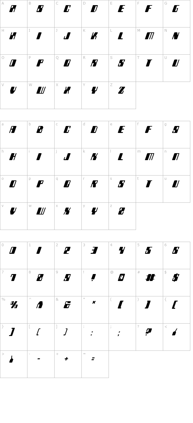 zyborgs-italic character map